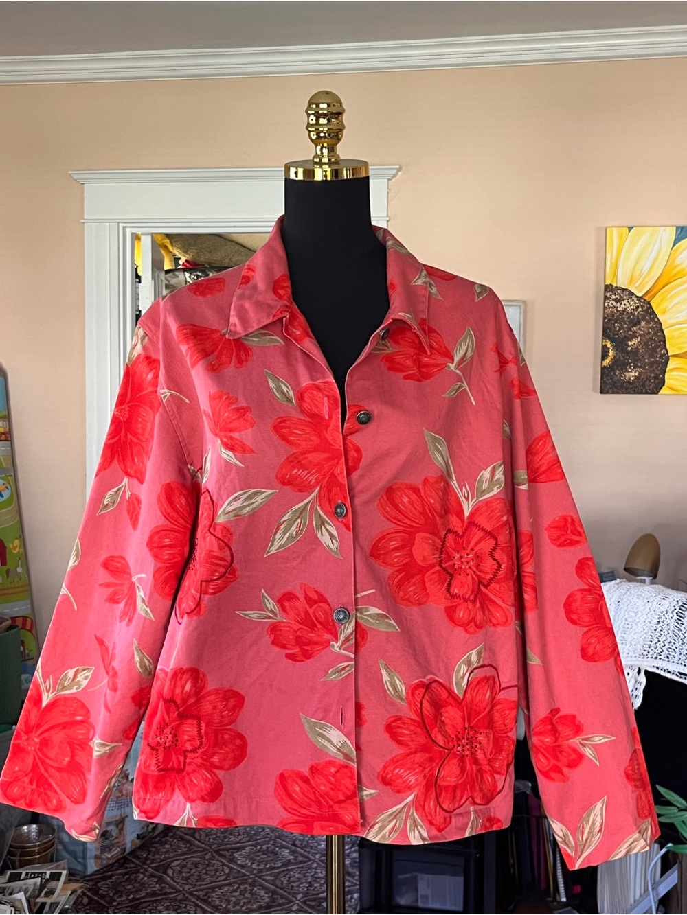 Tantrums Vintage 90’s Hibiscus Floral Denim Jacket